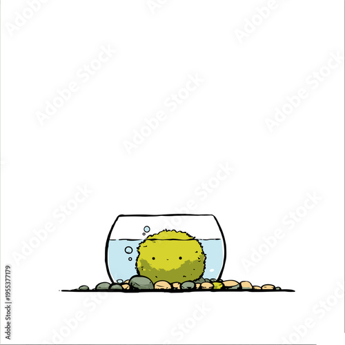 Marimo Moss Ball Texture Close-Up Illustration