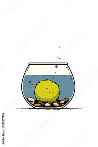 Marimo Moss Ball Texture Close-Up Illustration