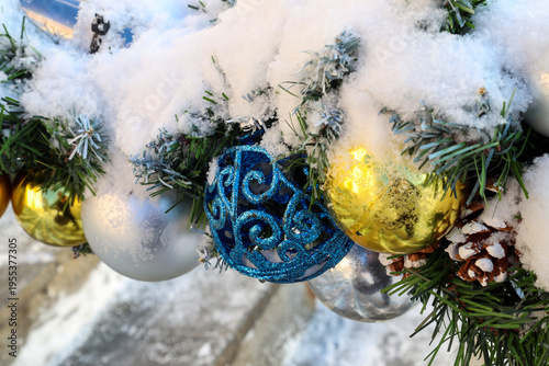 Wallpaper Mural New Year's balls of unusual shapes used for holiday street decorations of houses Torontodigital.ca