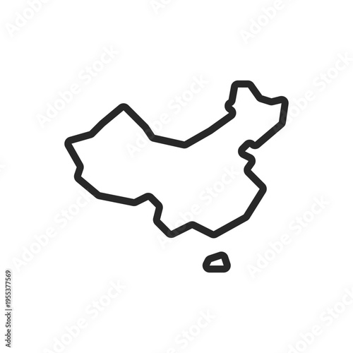 China Map Icon. Outline of Mainland and Island. Minimalistic Linear Symbol of Territory, Borders, and Geography.