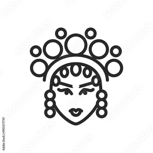 Peking Opera Icon, Traditional Chinese Theater Mask. Minimalistic Linear Symbol of Performance, Drama, and Cultural Heritage.
