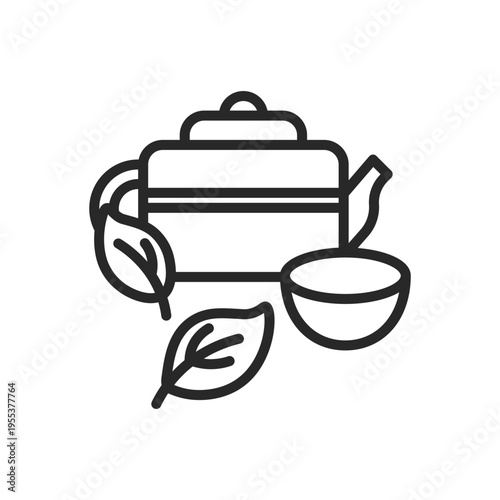 Tea Ceremony Icon. Traditional Chinese Teapot and Cup. Minimalistic Linear Symbol of Hospitality, Ritual, and Culture.
