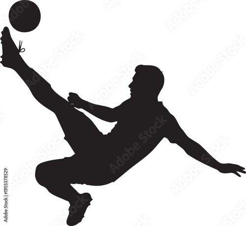 Silhouette of a soccer player kicking a ball in mid air motion silhouette