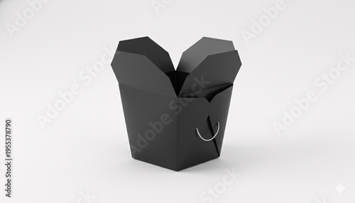 realistic Chinese wok noodles blank  black paper box on a white background.