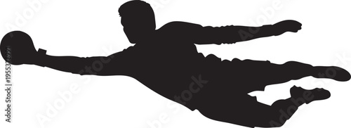 Silhouette of a person diving to catch a ball in mid air motion silhouette