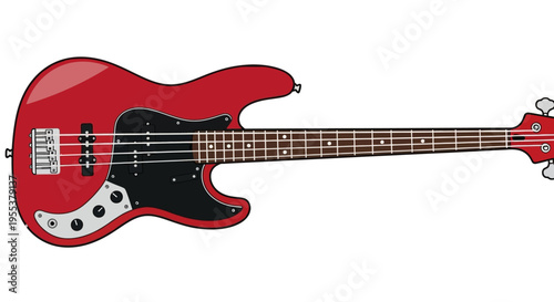 Vibrant Red Electric Bass Guitar Isolated on White Background