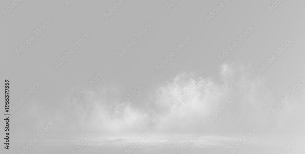 Fototapeta premium Dense white smoke and fog spreading across the floor on background, overlay png