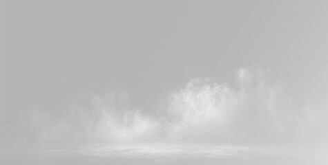 Dense white smoke and fog spreading across the floor on background, overlay png