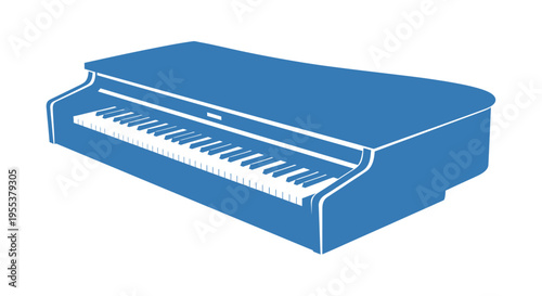 Blue grand piano icon on a white background