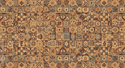 Vintage geometric tile pattern in earthy tones.