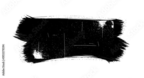 Black ink brush stroke with grunge texture on white background