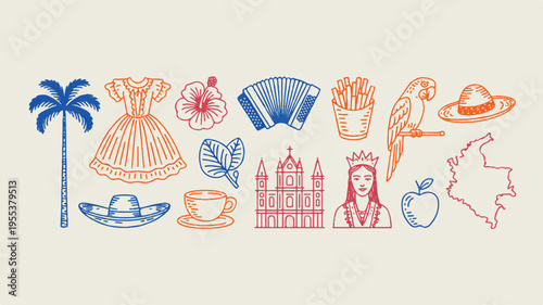 A triumphant figure stands against a vibrant sunset landscape with palm trees