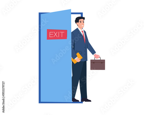 Vector illustration of firing employee Sad man leaving workplaces Worker dismissal job layoff