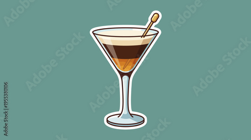 An elegant coffee cocktail served in a stylish glass with layered colors, garnished with a stick, representing sophistication and a trendy drink choice for coffee lovers.