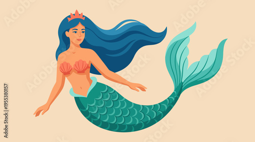 An enchanting mermaid with intricate details, showcasing flowing hair and a vibrant tail, capturing the beauty and allure of mythical underwater worlds in this artistic representation.