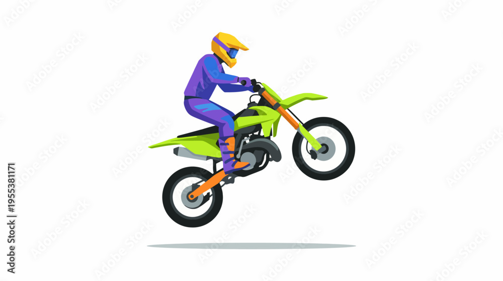 Fototapeta premium An energetic illustration of a motocross rider executing a thrilling jump on a dirt bike, showcasing excitement, skill, and the adrenaline rush associated with extreme sports.