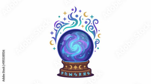 A beautifully designed crystal ball surrounded by magical swirls and stars, symbolizing mystery and contemplation of the unknown in a captivating artistic style.