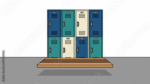 An artistic representation of vibrant school lockers arranged neatly in an educational environment, symbolizing organization, school life, and the experiences of student life.