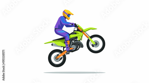 An energetic illustration of a motocross rider executing a thrilling jump on a dirt bike, showcasing excitement, skill, and the adrenaline rush associated with extreme sports.