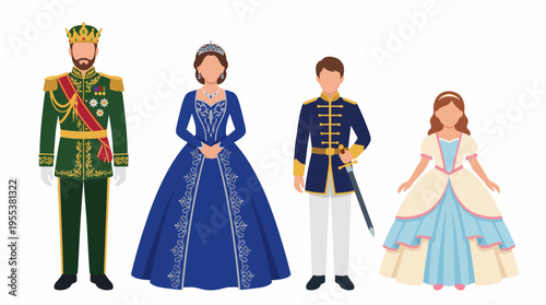 A majestic illustration of a royal family dressed in elegant costumes, evoking a sense of grandeur, heritage, and celebration, perfect for thematic events and storytelling.