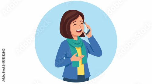 A cheerful woman is engaged in a lively conversation on her smartphone, showcasing happiness and excitement, vividly illustrating connection and communication in modern life.