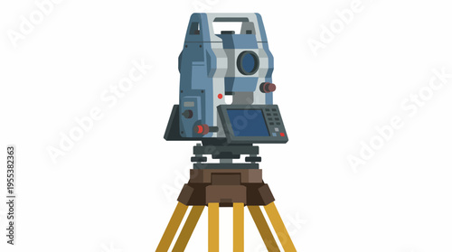A modern surveying instrument on a tripod stands ready for precise measurements, showcasing technology used in engineering and construction, reflecting accuracy and innovation.