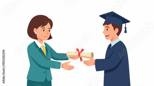 A proud moment captured as a student in a graduation gown receives a diploma from a professional, symbolizing achievement, success, and the completion of education.