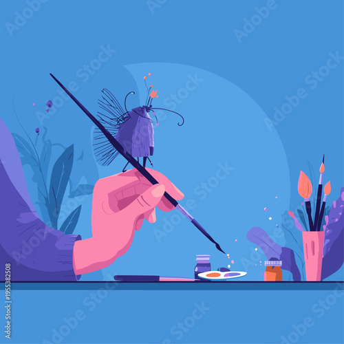 Hobbyist Using Miniature Painting Handle