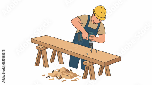 A skilled carpenter is seen carefully using power tools to create something unique and beautiful from wood, showcasing craftsmanship, precision, and dedication to the trade.