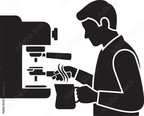 Barista Man Making Coffee Silhouette - Person Preparing Espresso Drink Vector