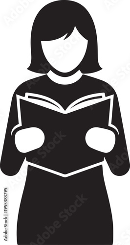 Woman reading a book silhouette vector icon for education and female student concept