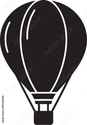Hot air balloon silhouette vector icon for sky adventure and air travel illustration