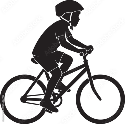 Child Riding Bicycle Silhouette Young Boy Cyclist with Helmet Vector
