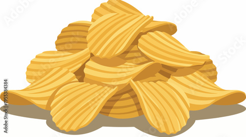 A carefully arranged pile of golden potato chips, showcasing their crispy texture and inviting appearance, ideal for capturing the essence of snacking.