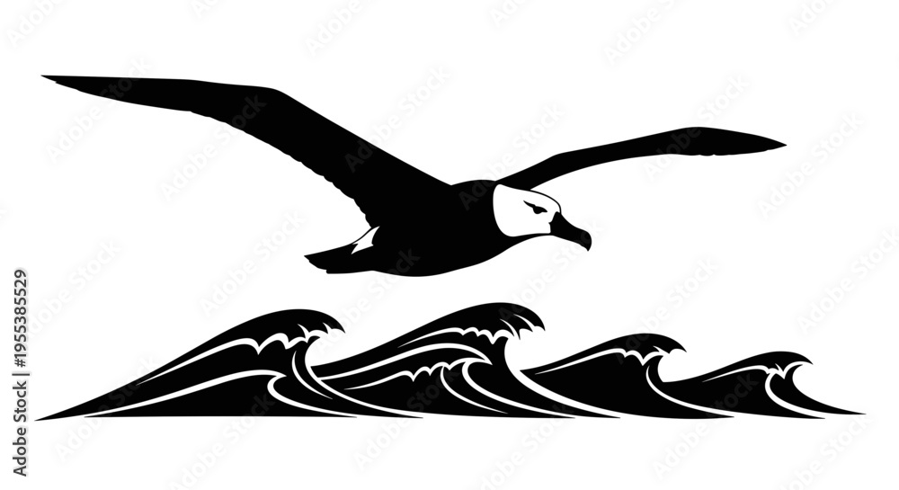 Obraz premium Seagull flying over ocean waves 1.