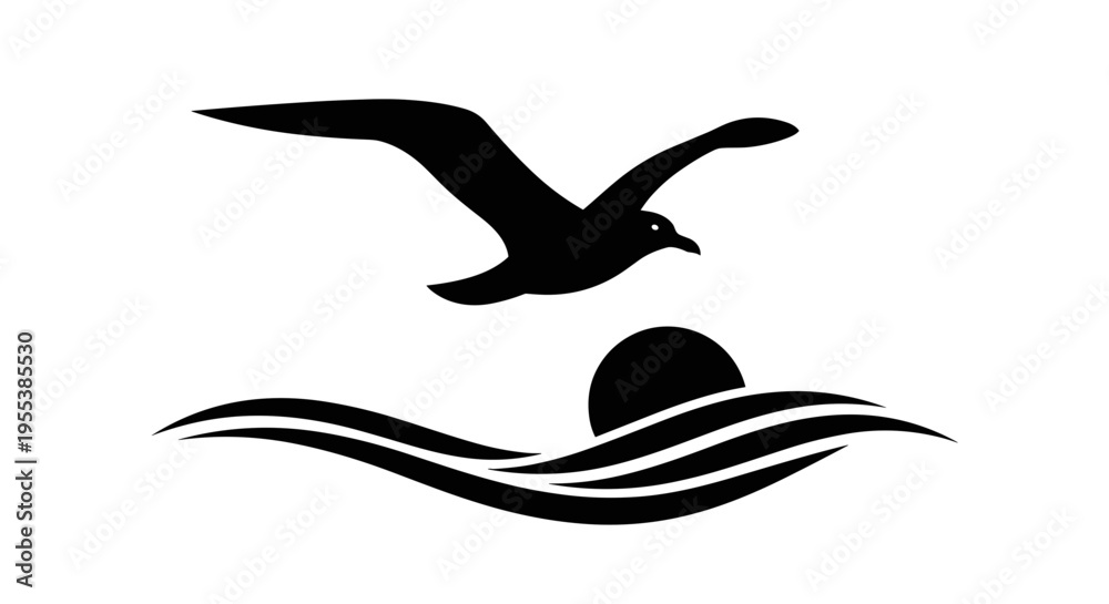 Naklejka premium Seagull flying over ocean waves 2.
