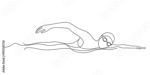 A minimalist single line drawing of a professional swimmer performing the front crawl stroke move Vector, illustration