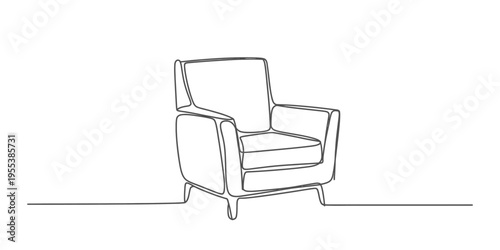 A minimalist single line drawing of a comfortable armchair for modern interior home decor design Vector, illustration