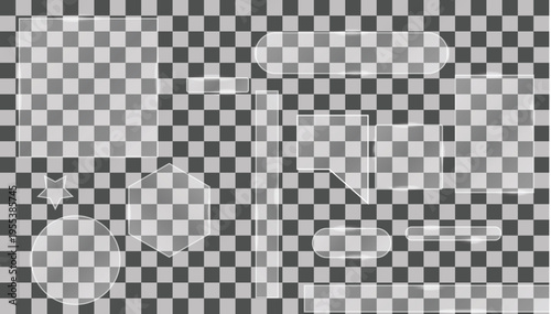 Set of glass morphism shapes, frosted glass plates, transparent ui elements for web and app design