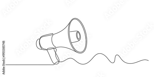 A single continuous line drawing of a megaphone representing announcement and communication concept Vector, illustration