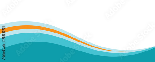 Curving turquoise and teal waves with a bold orange accent create a modern, ocean-inspired abstract background ideal for banners, headers, presentations and promotional designs with clean copy 