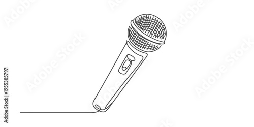 A single continuous line drawing of a dynamic handheld vocal microphone for live performance art Vector, illustration