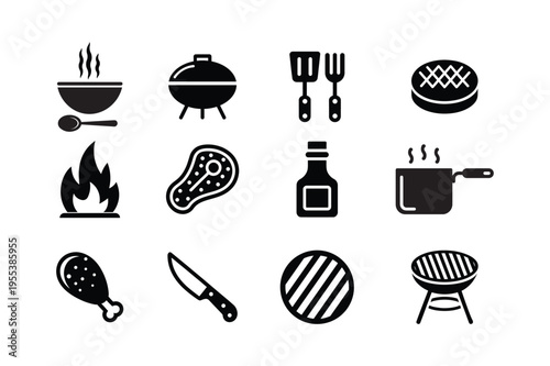 flat design cooking and grilling essentials vector illustration set