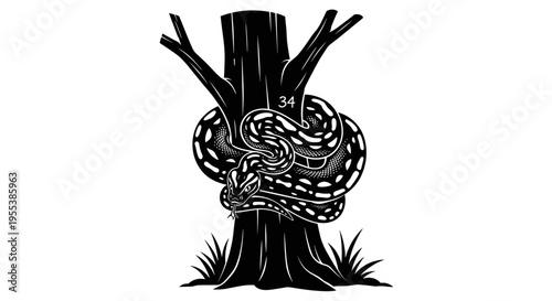 Snake wrapped around tree trunk 1.