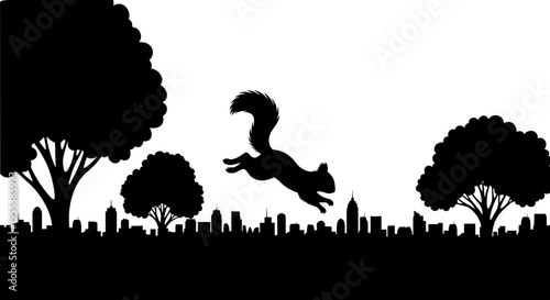 Squirrel jumping over city skyline 1.