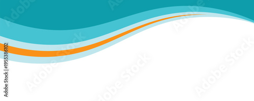 Curving turquoise and teal waves with a bold orange accent create a modern, ocean-inspired abstract background ideal for banners, headers, presentations and promotional designs with clean copy