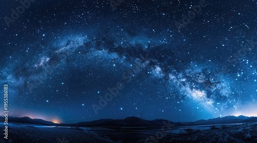 A stunning night sky filled with stars and the Milky Way over a serene landscape.