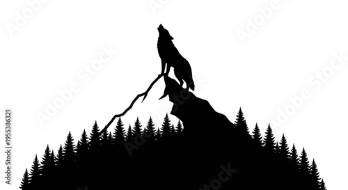 Wolf howling at mountain peak.