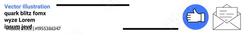 Social media, email communication, online feedback, digital approval, business outreach, messaging systems. Thumb up icon next to envelope symbol. Social media and email communication concept