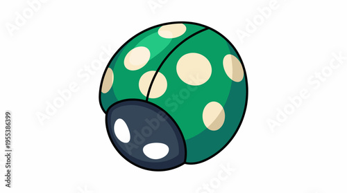 This image showcases a vibrant green ladybug shell adorned with beige spots, emphasizing its bright colors and unique patterns against a clean background.